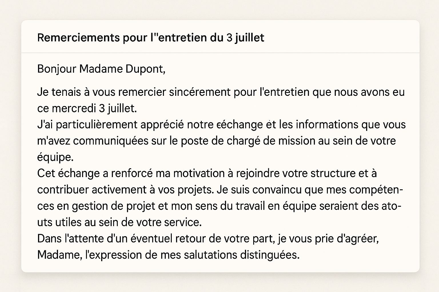 mail de remerciement exemple mail de remerciement