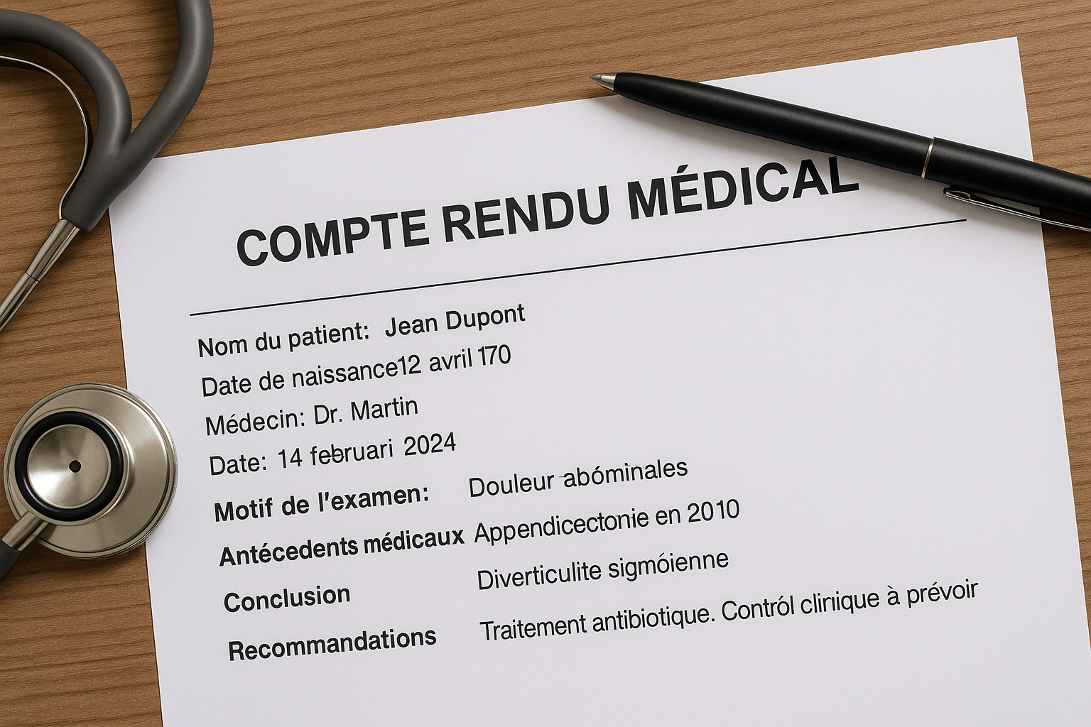compte rendu médical modèle